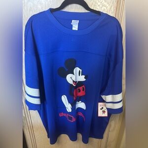 NEW Walt Disney World Football Jersey Adult XXL Blue Mickey Mouse Mesh Parks